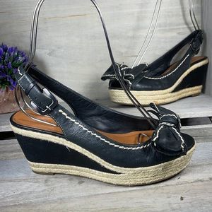Franco Sarto Leather Olympia Slingback Bow Wedges Shoes Size 6.5